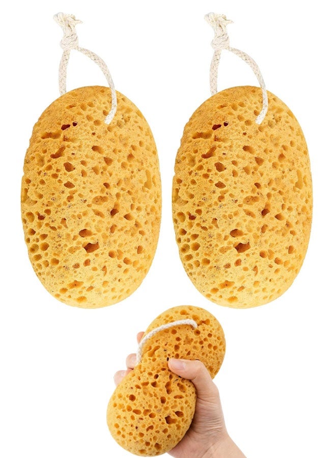 قطعتان من إسفنجات الاستحمام للجسم للبالغين، إسفنجة استحمام كبيرة للنساء والرجال، إسفنجة طبيعية ناعمة على شكل قرص العسل، إسفنجات استحمام للجسم لتقشير البشرة وتنظيفها بعمق، مناسبة للبشرة الحساسة - Image 1